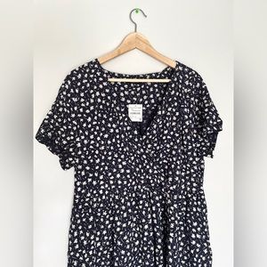 Floral Print Midi Faux Wrap Dress In Crushed Blackberry